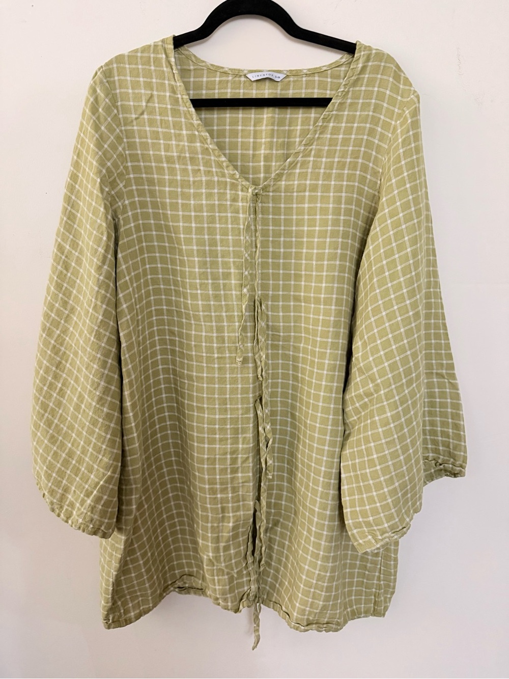 Linenfox Olive Green Checkered Mini Dress